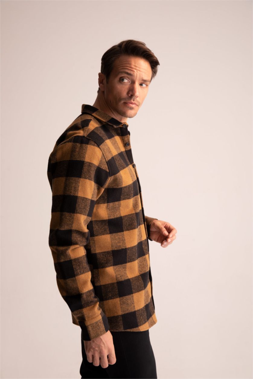 HOMME Beige Chemises à manches longues Coupe Régulière Carreaux