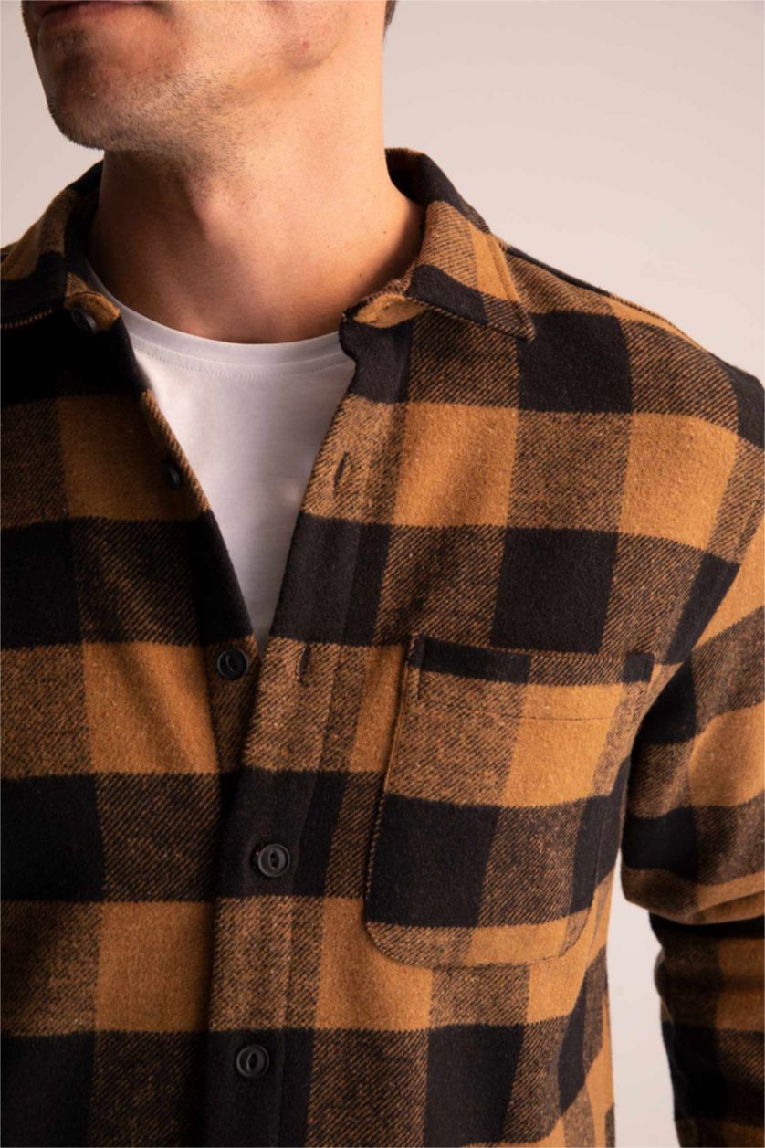 HOMME Beige Chemises à manches longues Coupe Régulière Carreaux