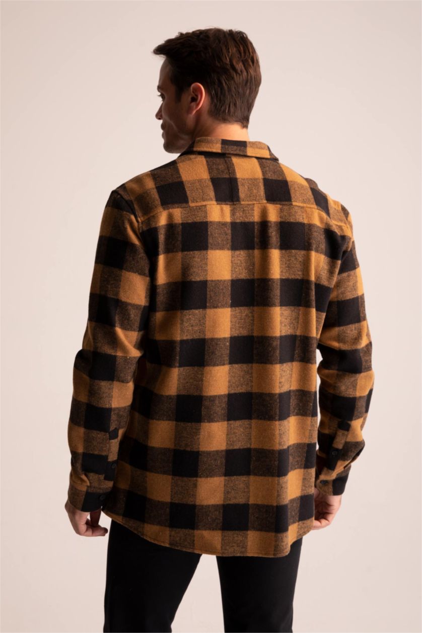 HOMME Beige Chemises à manches longues Coupe Régulière Carreaux