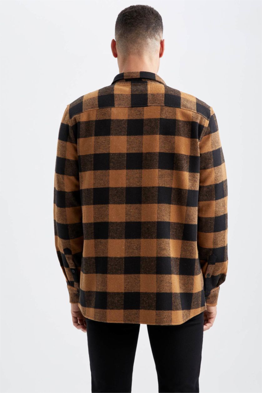 HOMME Beige Chemises à manches longues Coupe Régulière Carreaux