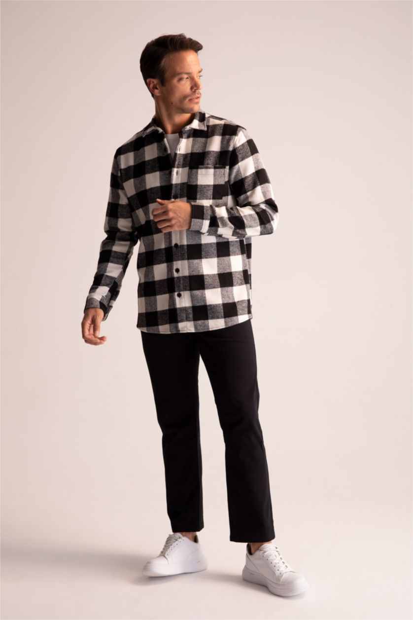 Мужчины Черный Рубашка с длинным рукавом стандартного кроя в клетку для мужчин