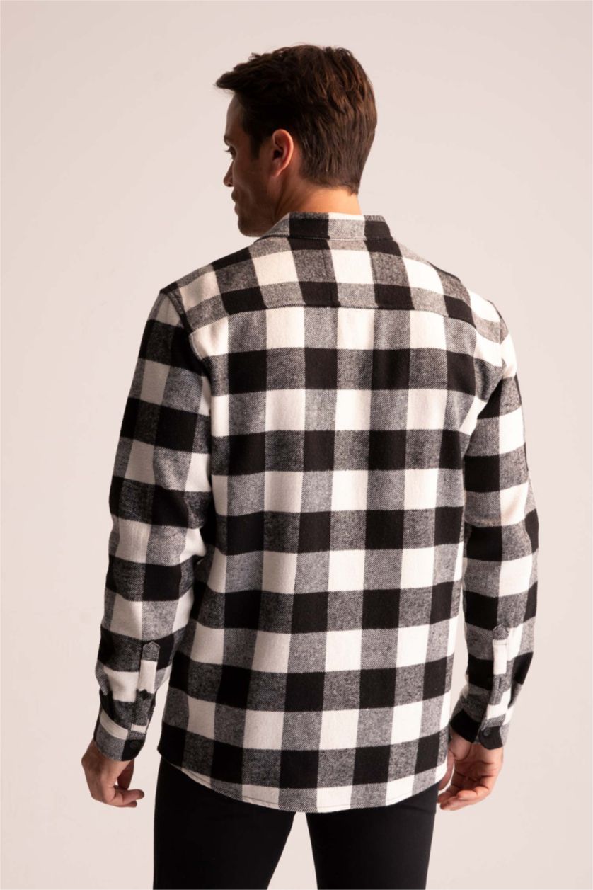 Мужчины Черный Рубашка с длинным рукавом стандартного кроя в клетку для мужчин