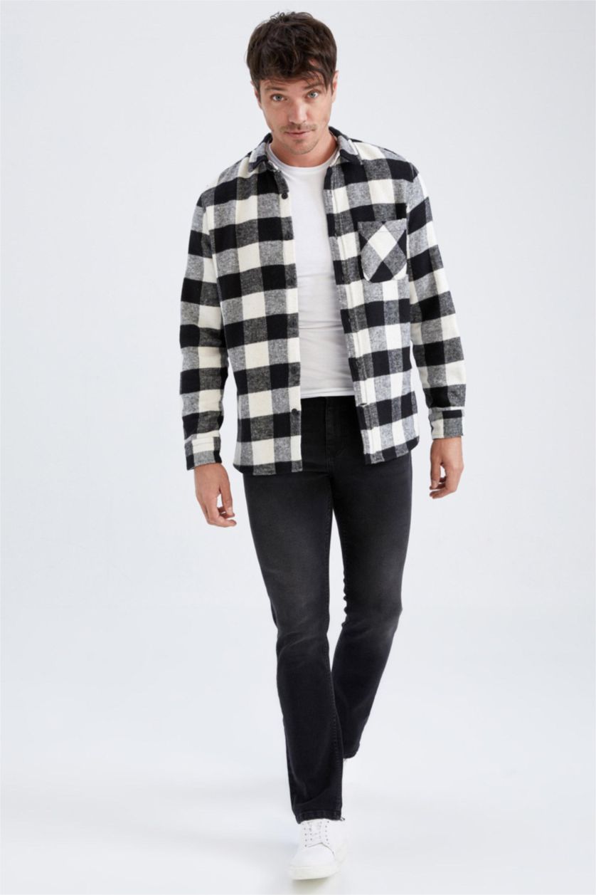 Мужчины Черный Рубашка с длинным рукавом стандартного кроя в клетку для мужчин