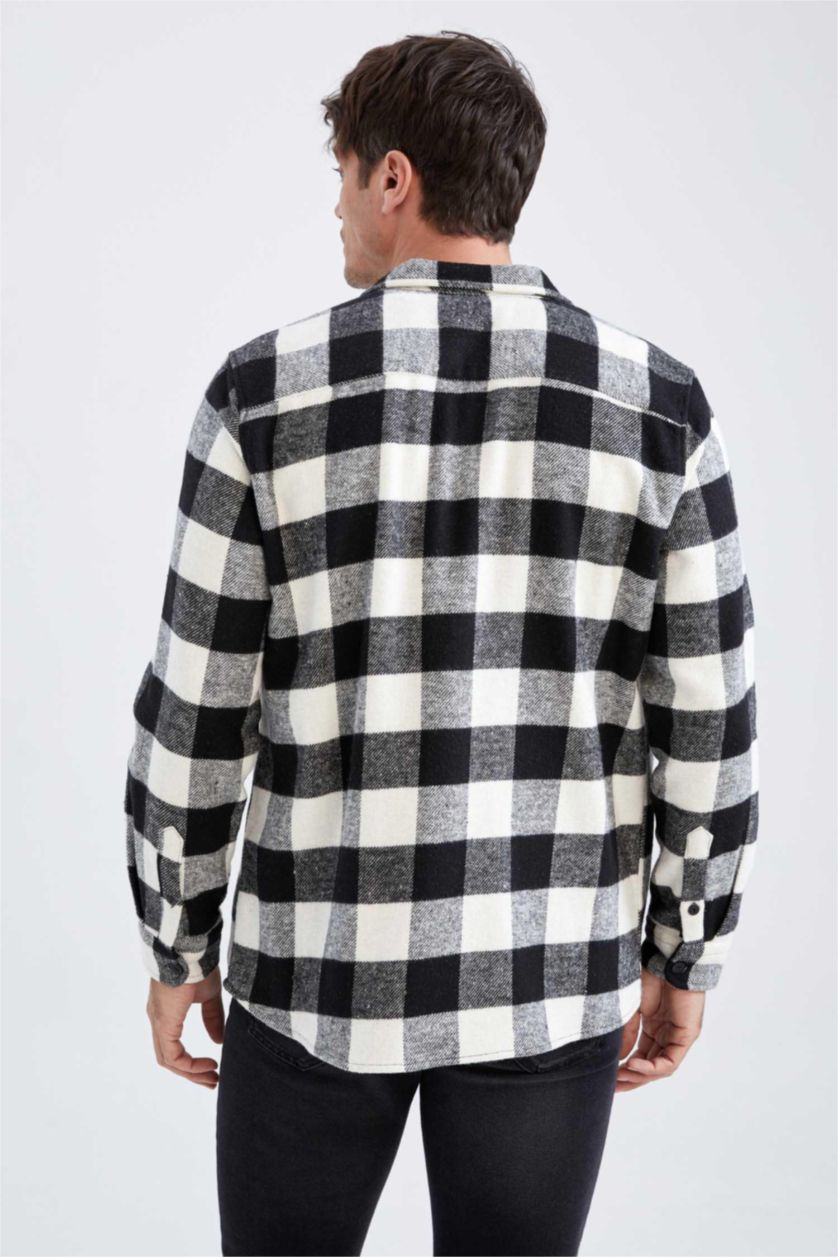 Мужчины Черный Рубашка с длинным рукавом стандартного кроя в клетку для мужчин