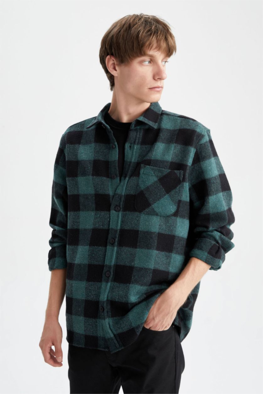 Man Dark Green Regular Fit Long Sleeve Shirt
