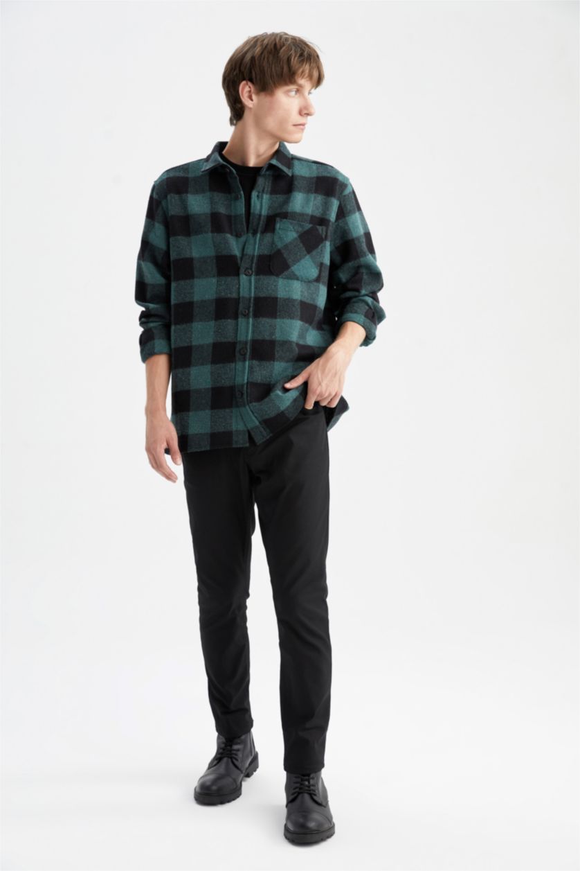Man Dark Green Regular Fit Long Sleeve Shirt