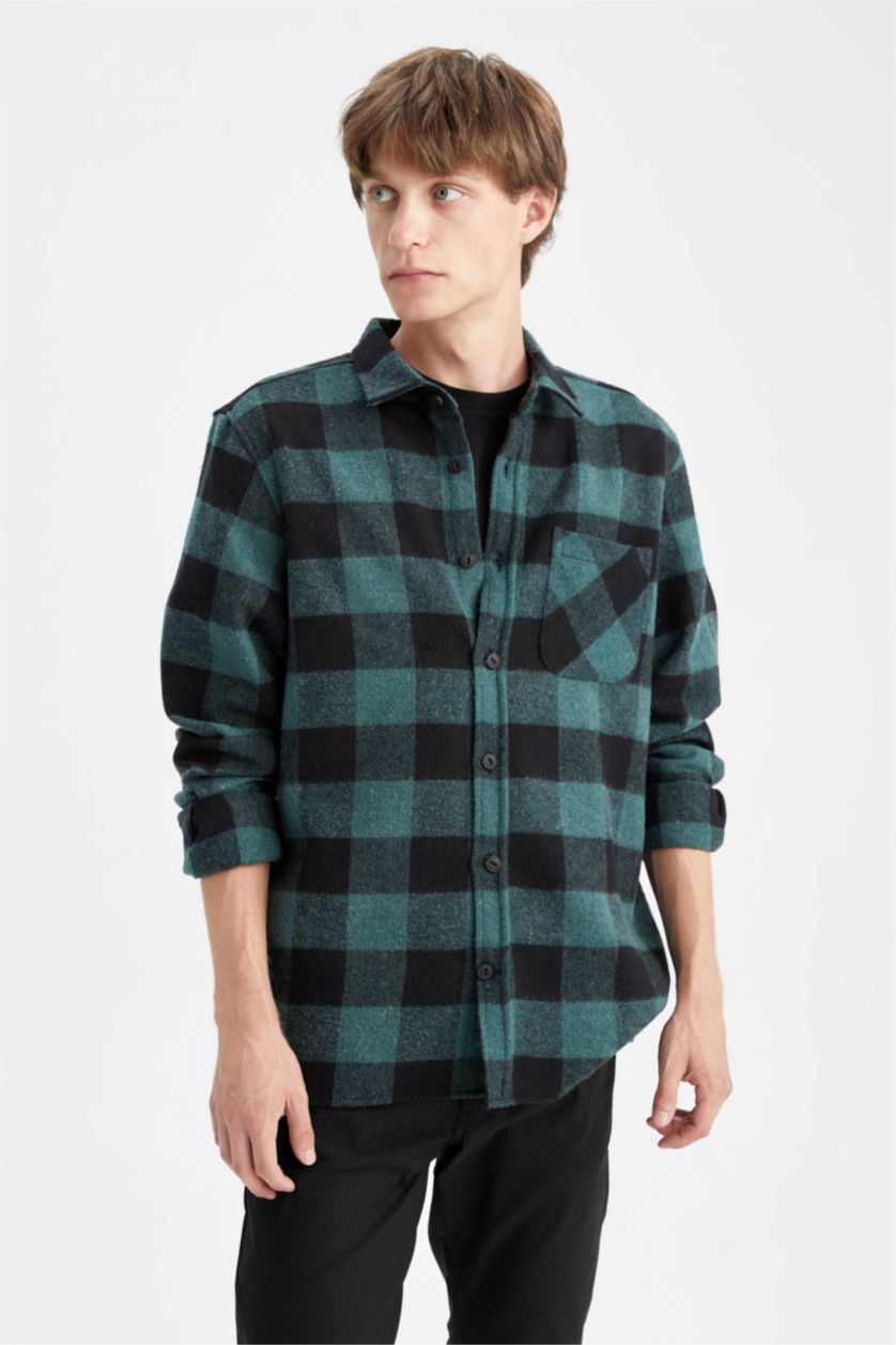 Man Dark Green Regular Fit Long Sleeve Shirt