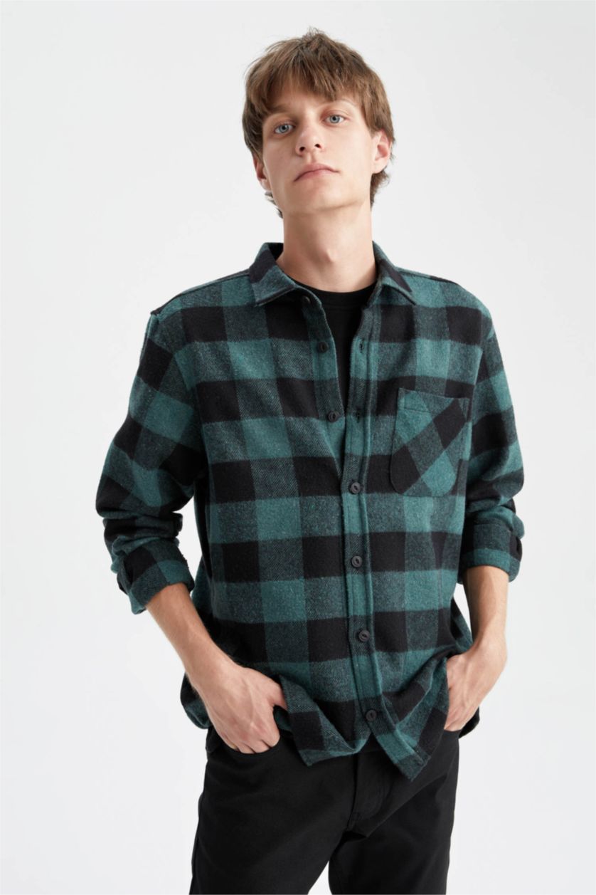 Man Dark Green Regular Fit Long Sleeve Shirt