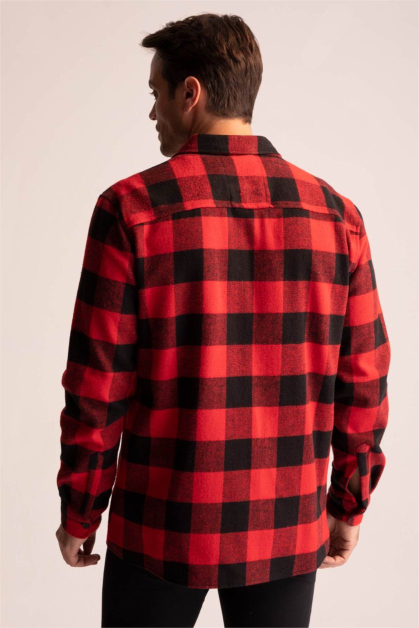 رجالي أحمر قميص كاروهات بقصة عادية