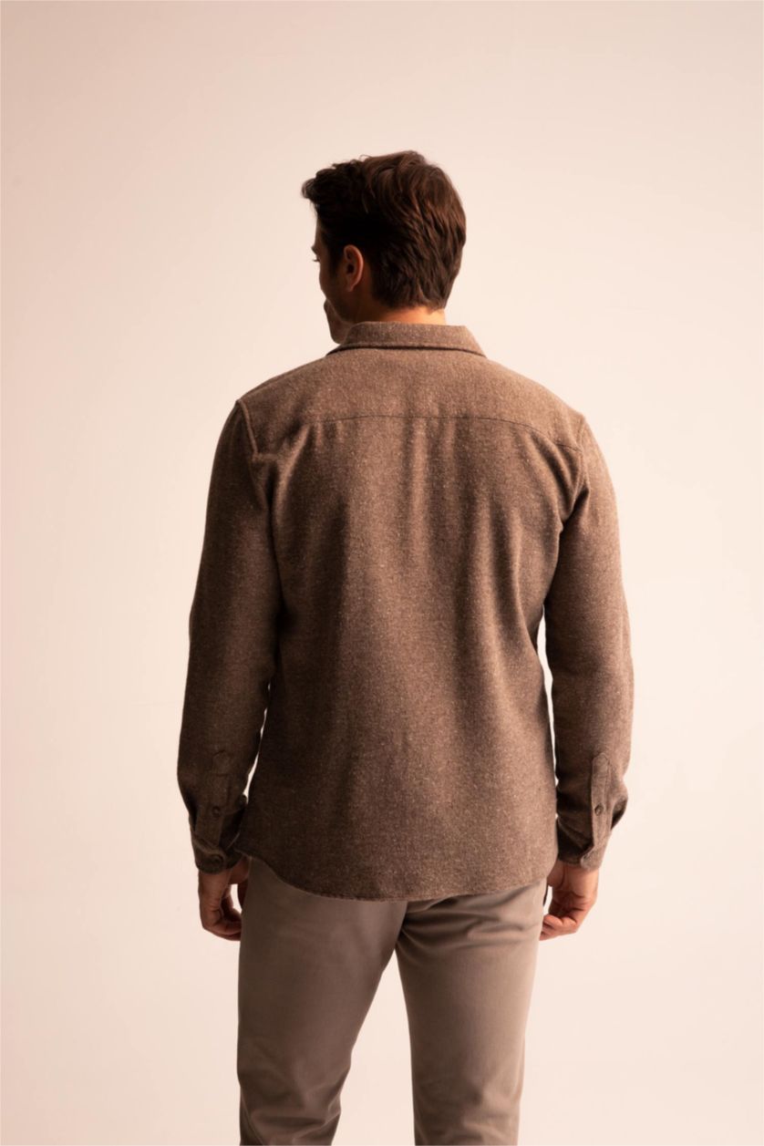 رجالي بني قميص مودرن فيت بأكمام طويلة