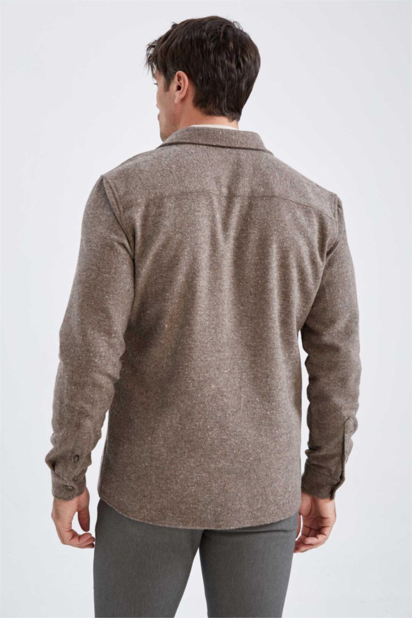 رجالي بني قميص مودرن فيت بأكمام طويلة