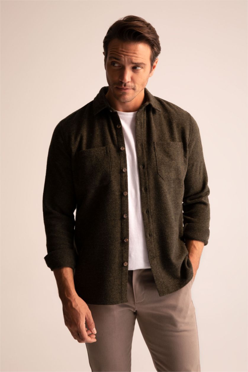 MAN Green Modern Fit Long Sleeve Shirt
