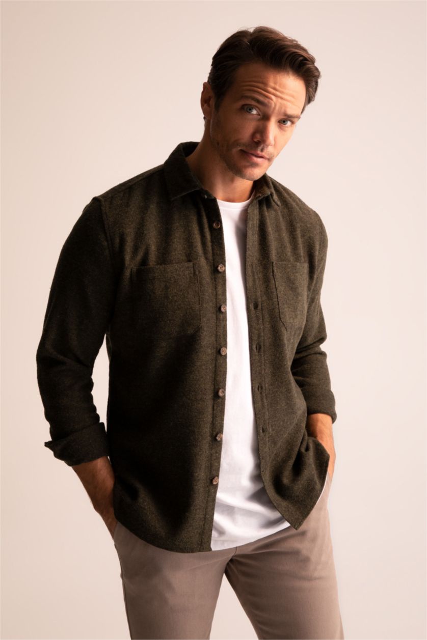 MAN Green Modern Fit Long Sleeve Shirt