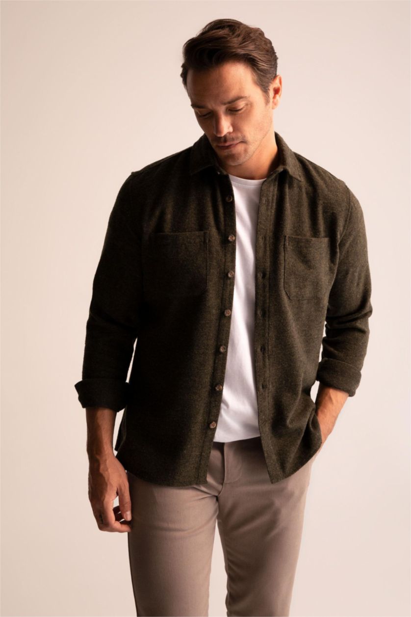 MAN Green Modern Fit Long Sleeve Shirt