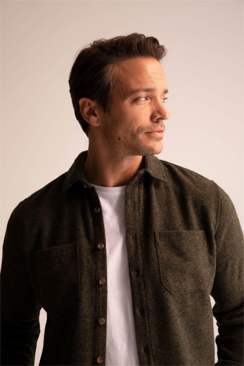 MAN Green Modern Fit Long Sleeve Shirt