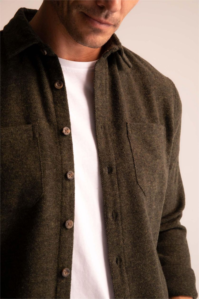 MAN Green Modern Fit Long Sleeve Shirt