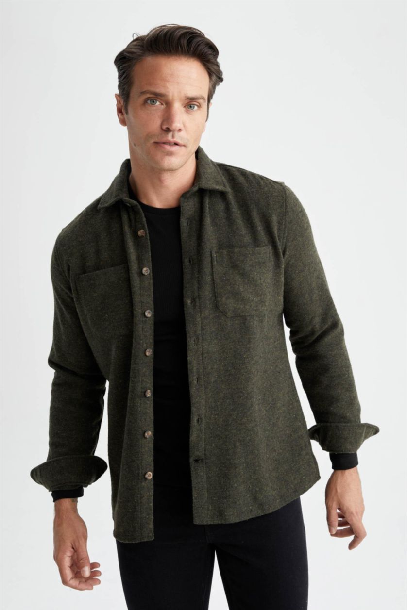 MAN Green Modern Fit Long Sleeve Shirt