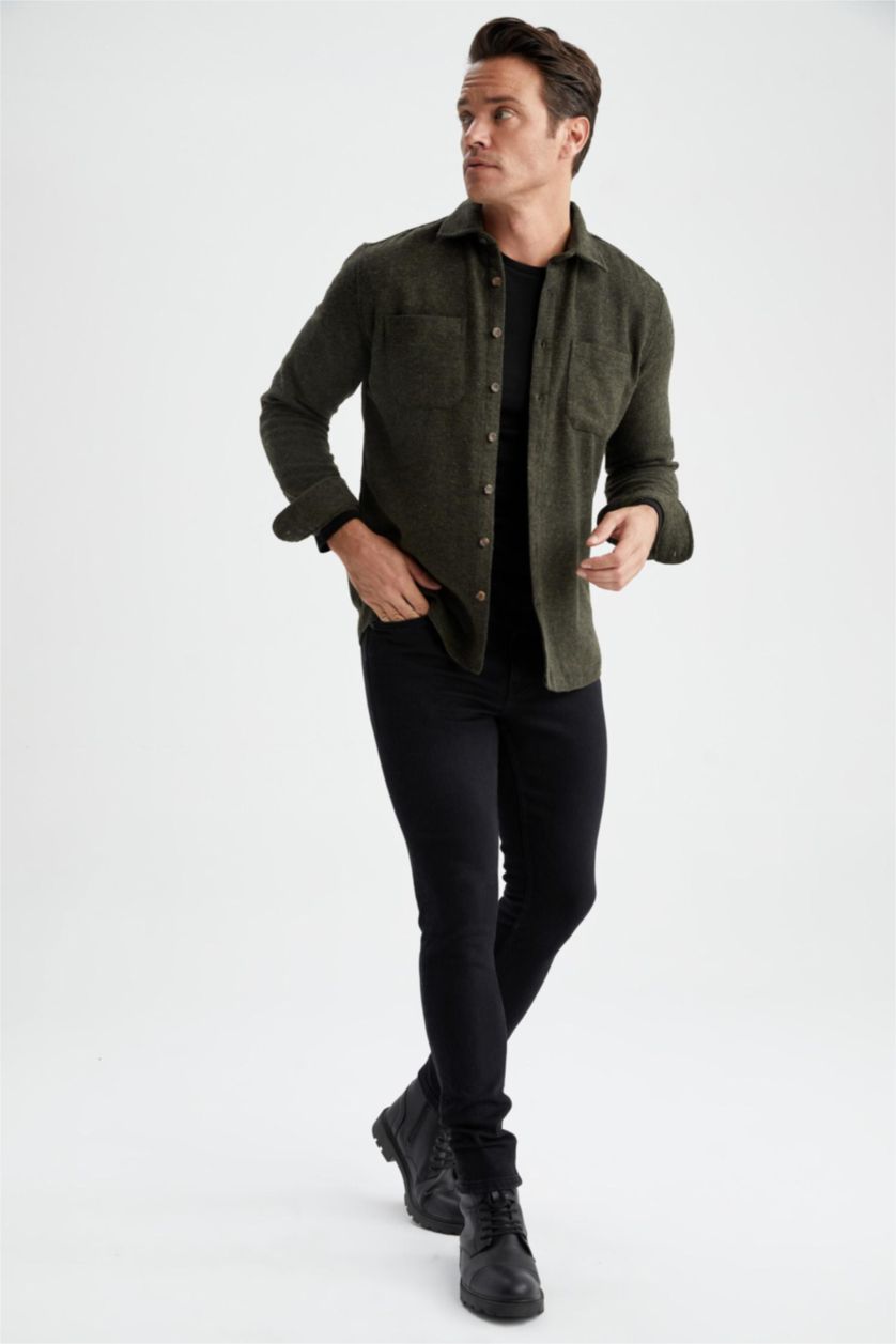 MAN Green Modern Fit Long Sleeve Shirt