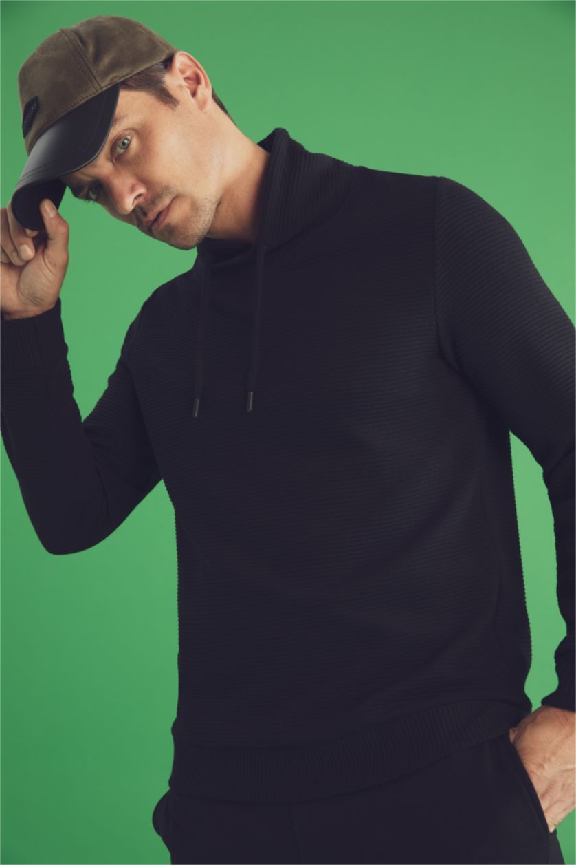 MAN Black Regular Fit Shawl Collar Long Sleeve Sweatshirt
