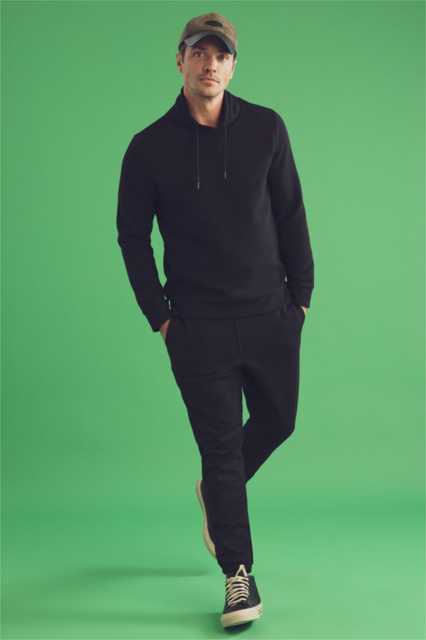 MAN Black Regular Fit Shawl Collar Long Sleeve Sweatshirt