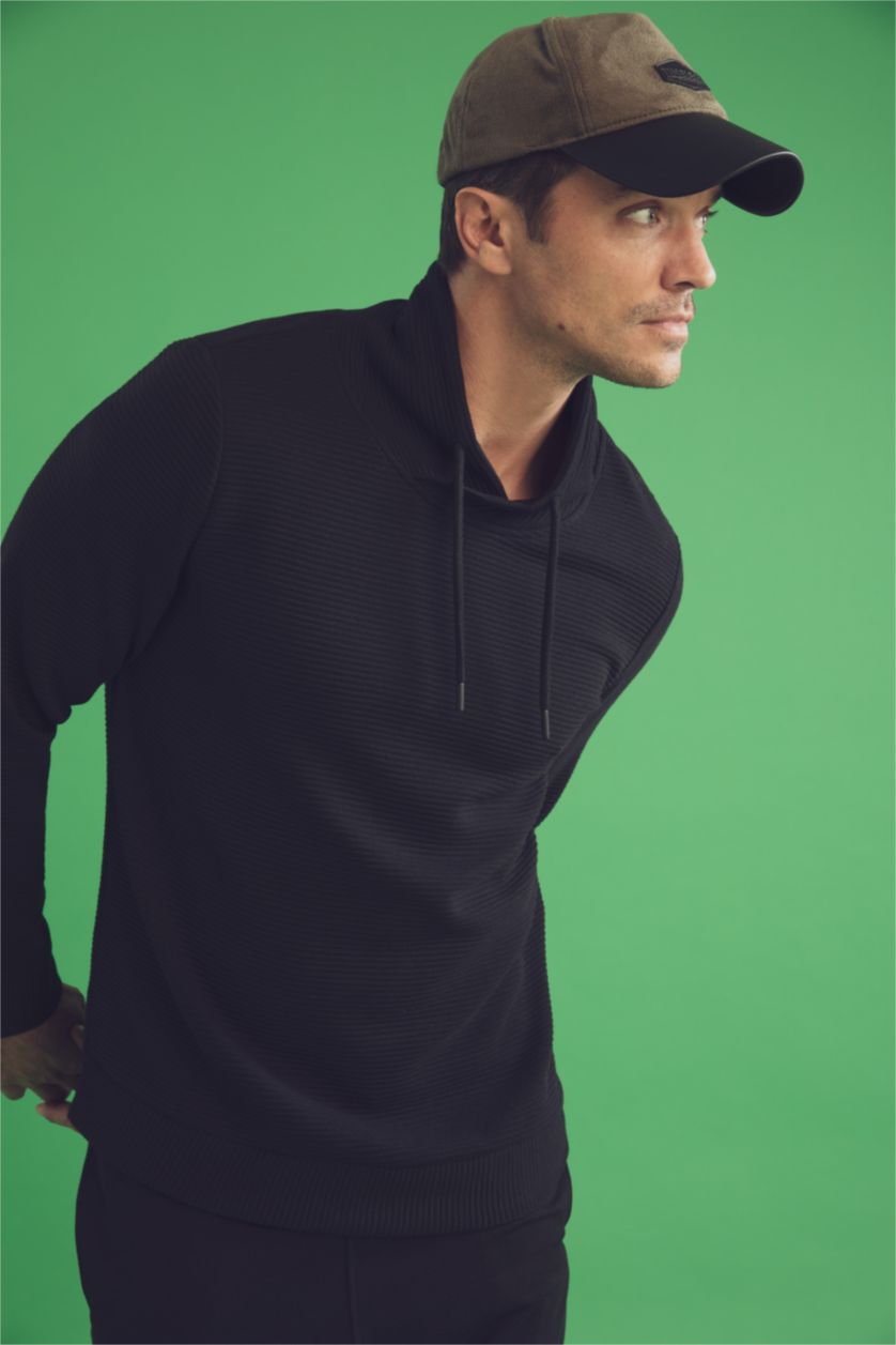 MAN Black Regular Fit Shawl Collar Long Sleeve Sweatshirt