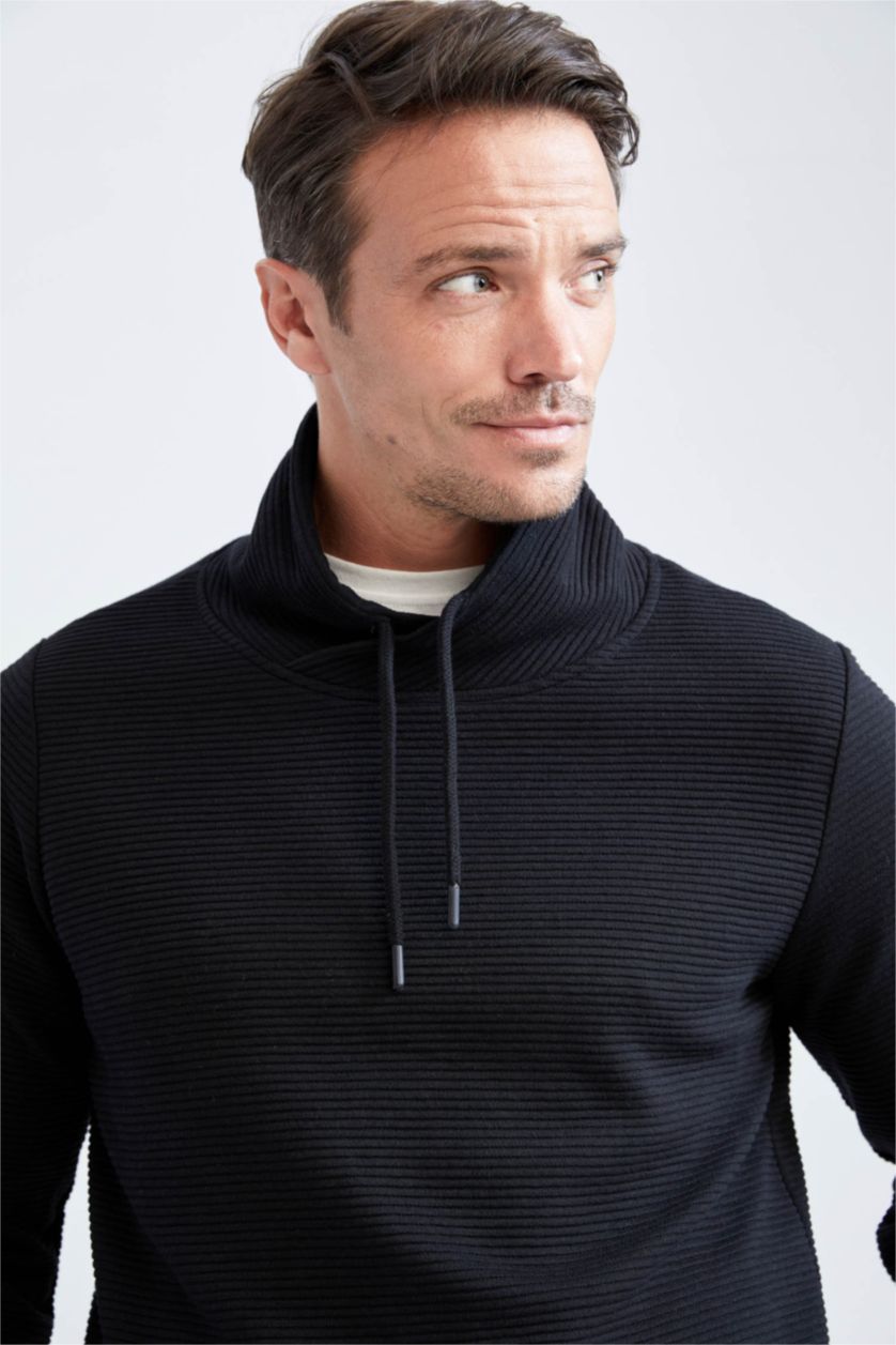 MAN Black Regular Fit Shawl Collar Long Sleeve Sweatshirt