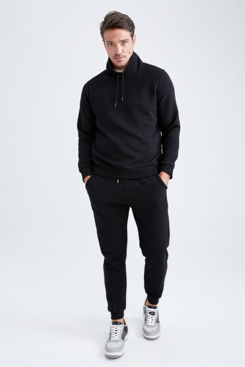 MAN Black Regular Fit Shawl Collar Long Sleeve Sweatshirt