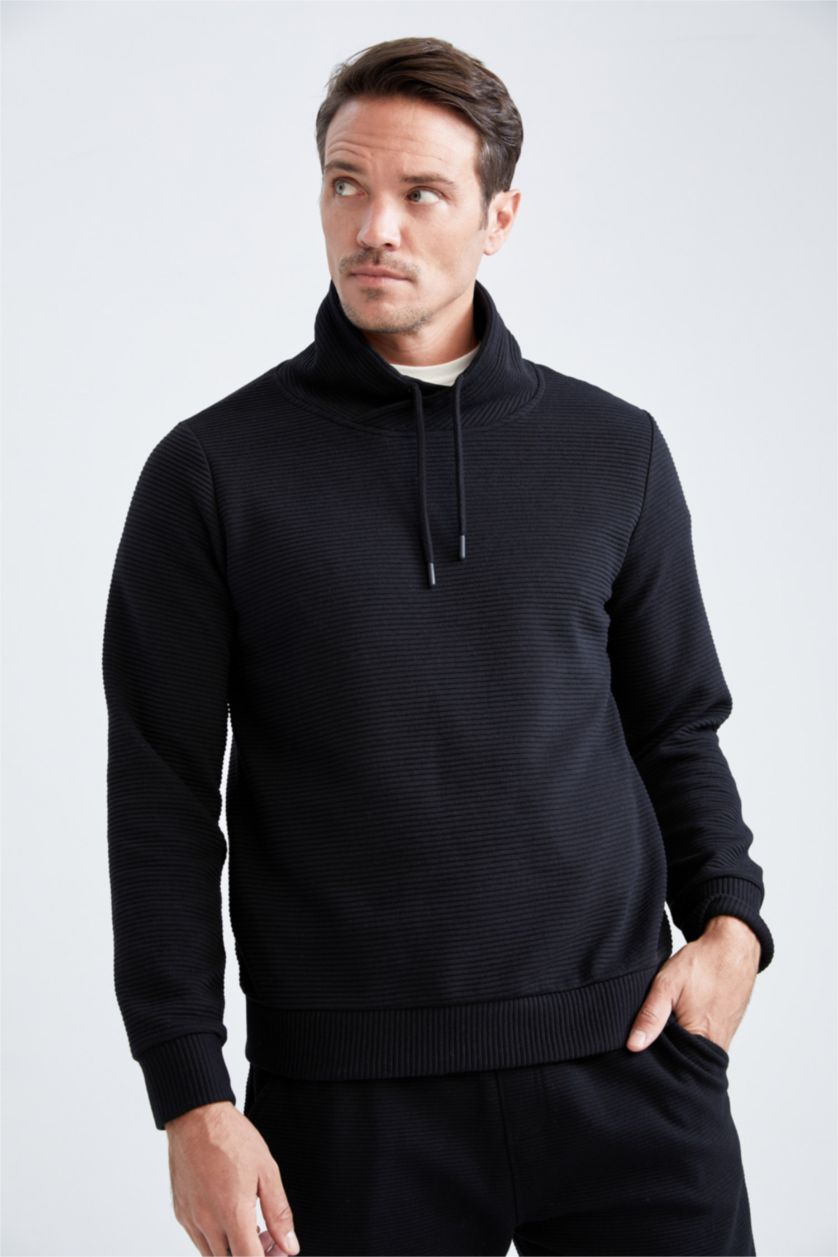 MAN Black Regular Fit Shawl Collar Long Sleeve Sweatshirt