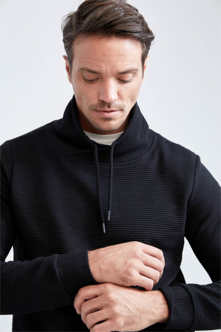 MAN Black Regular Fit Shawl Collar Long Sleeve Sweatshirt