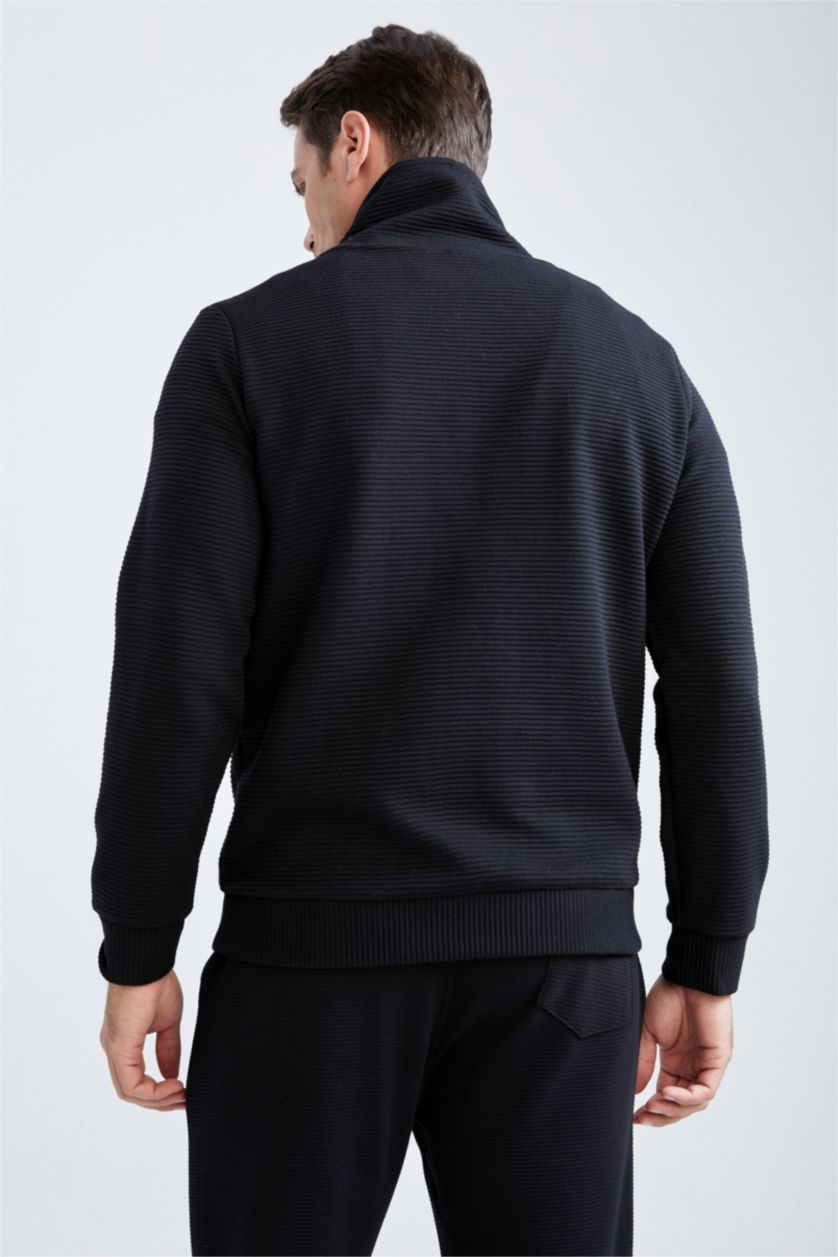 MAN Black Regular Fit Shawl Collar Long Sleeve Sweatshirt