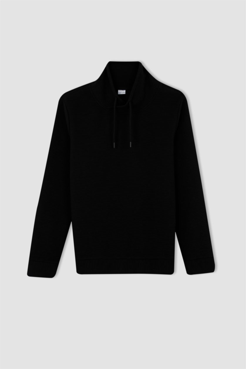 MAN Black Regular Fit Shawl Collar Long Sleeve Sweatshirt