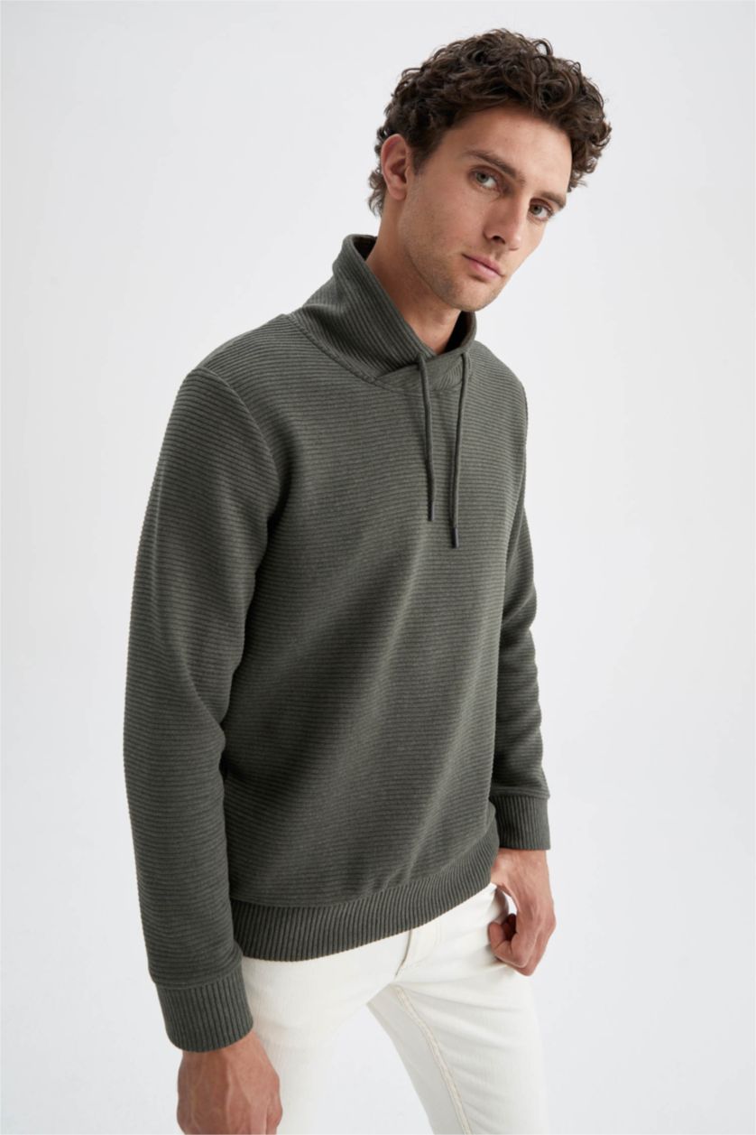 MAN Dark Green Melange Regular Fit Shawl Collar Long Sleeve Sweatshirt