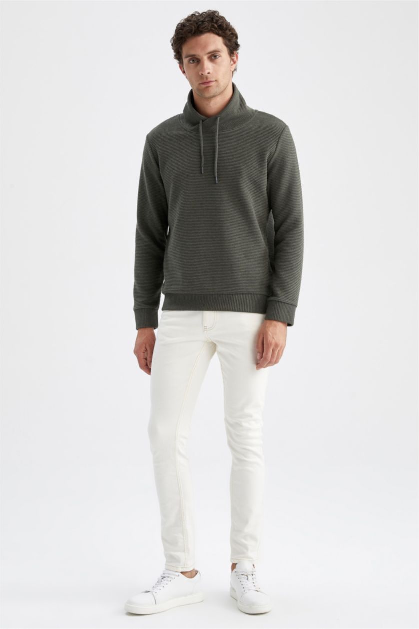 MAN Dark Green Melange Regular Fit Shawl Collar Long Sleeve Sweatshirt