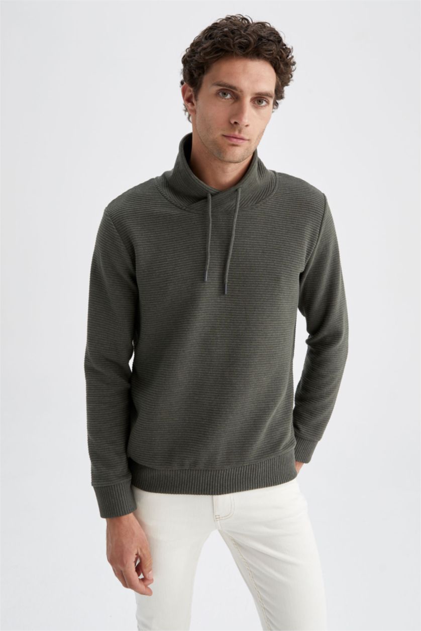 MAN Dark Green Melange Regular Fit Shawl Collar Long Sleeve Sweatshirt