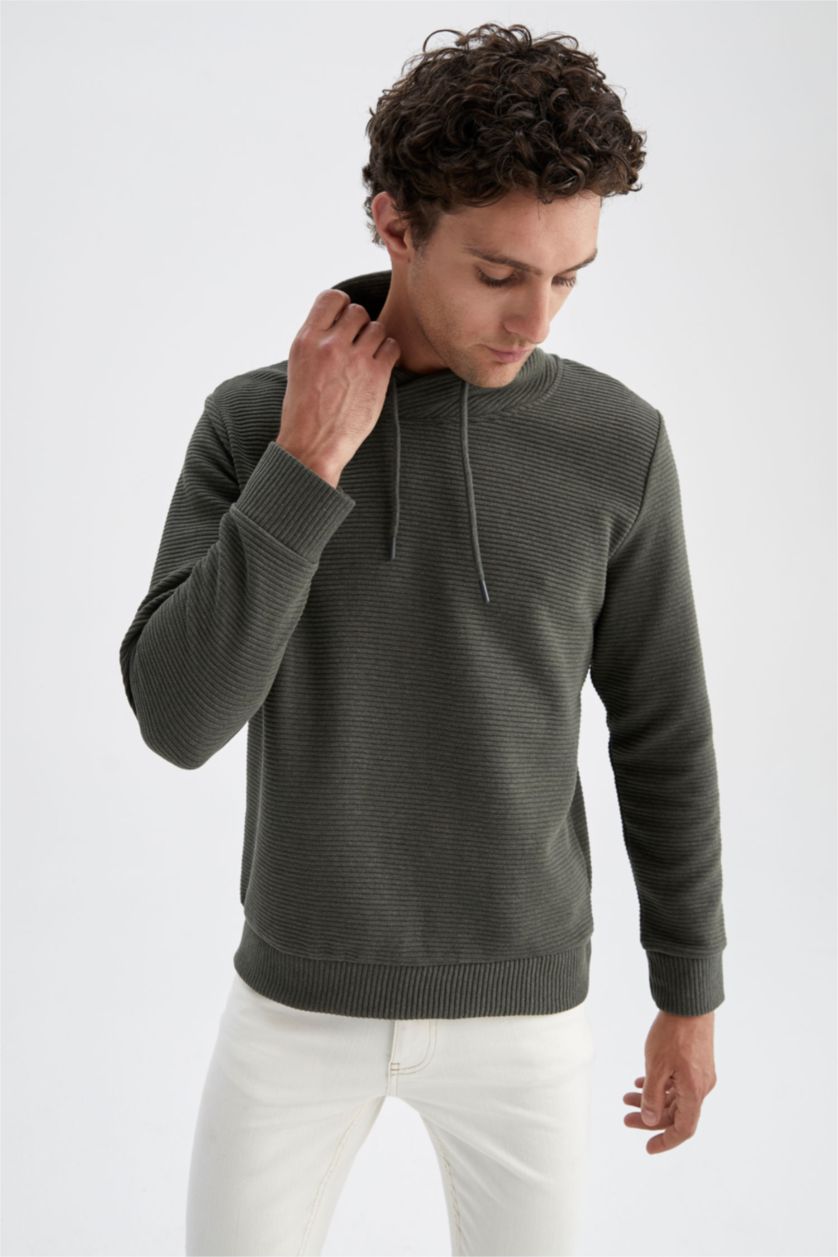 MAN Dark Green Melange Regular Fit Shawl Collar Long Sleeve Sweatshirt