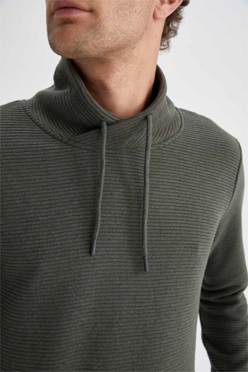 MAN Dark Green Melange Regular Fit Shawl Collar Long Sleeve Sweatshirt