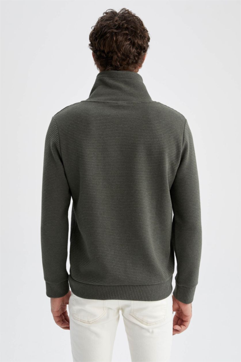 MAN Dark Green Melange Regular Fit Shawl Collar Long Sleeve Sweatshirt