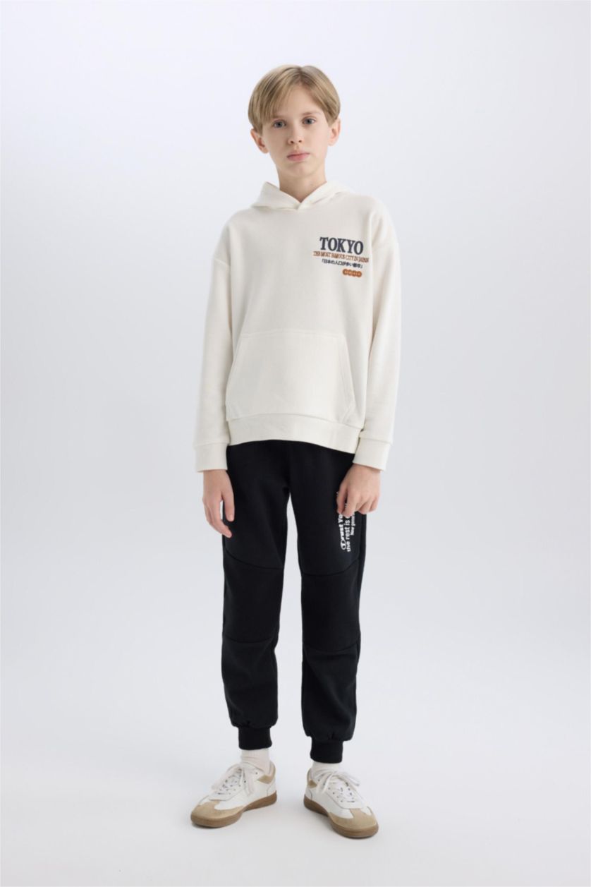 Erkek Çocuk - Genç Erkek Siyah Erkek Çocuk Beli Paçası Lastikli Baskılı Eşofman Altı