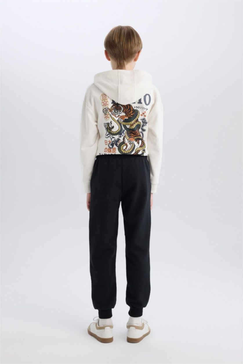 Erkek Çocuk - Genç Erkek Siyah Erkek Çocuk Beli Paçası Lastikli Baskılı Eşofman Altı