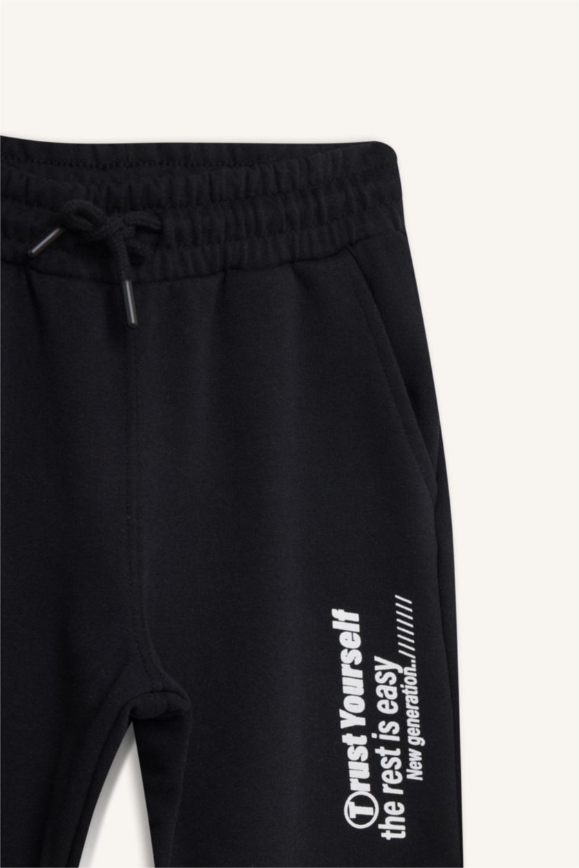 Erkek Çocuk - Genç Erkek Siyah Erkek Çocuk Beli Paçası Lastikli Baskılı Eşofman Altı