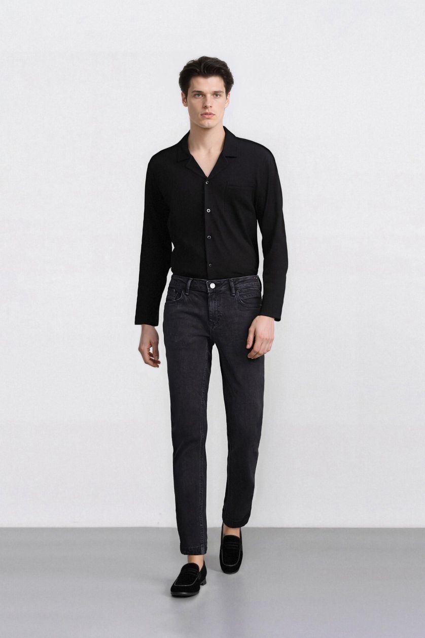 Ерлер қара Carlo Skinny Fit қалыпты белі тар джинсы шалбар