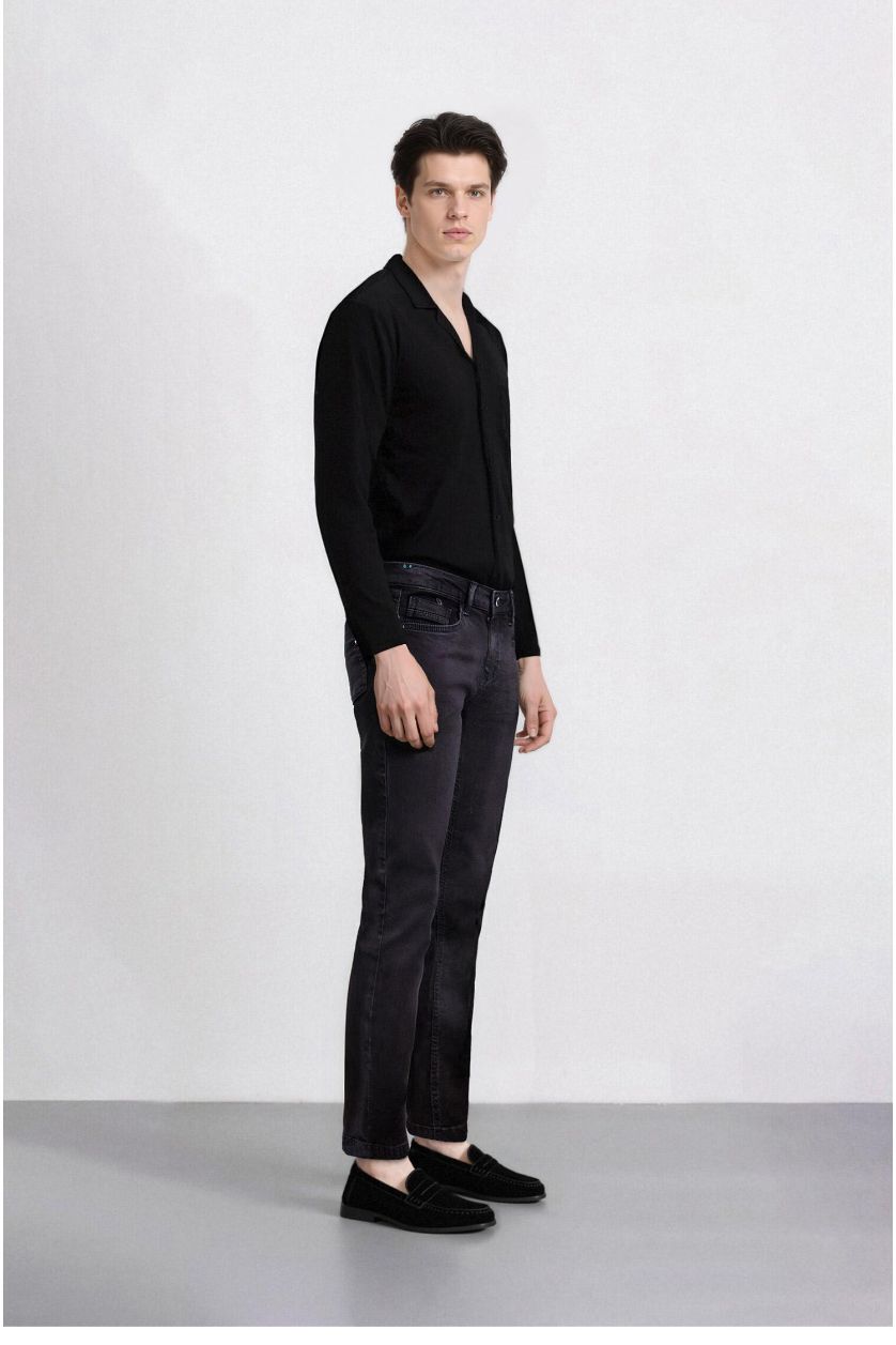 Ерлер қара Carlo Skinny Fit қалыпты белі тар джинсы шалбар