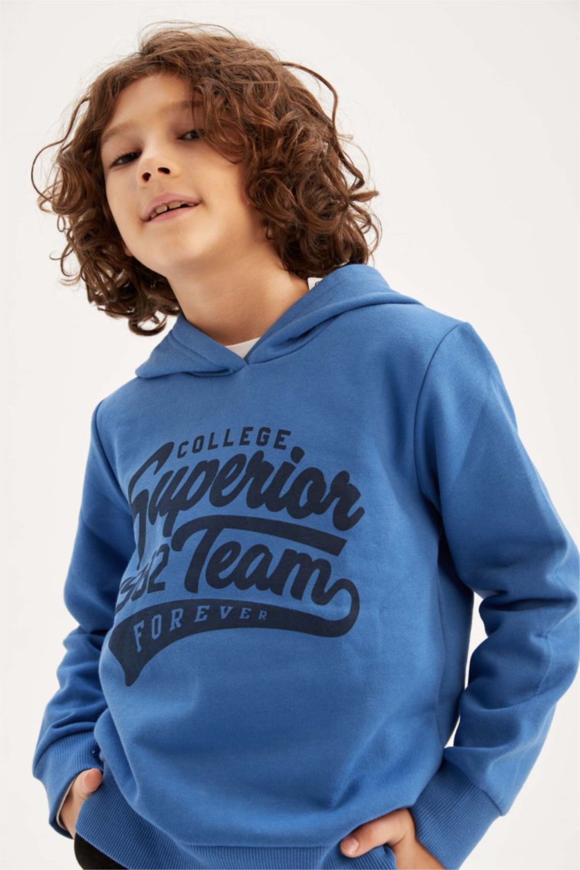 Erkek Çocuk - Genç Erkek Mavi Erkek Çocuk Kapüşonlu Sweatshirt