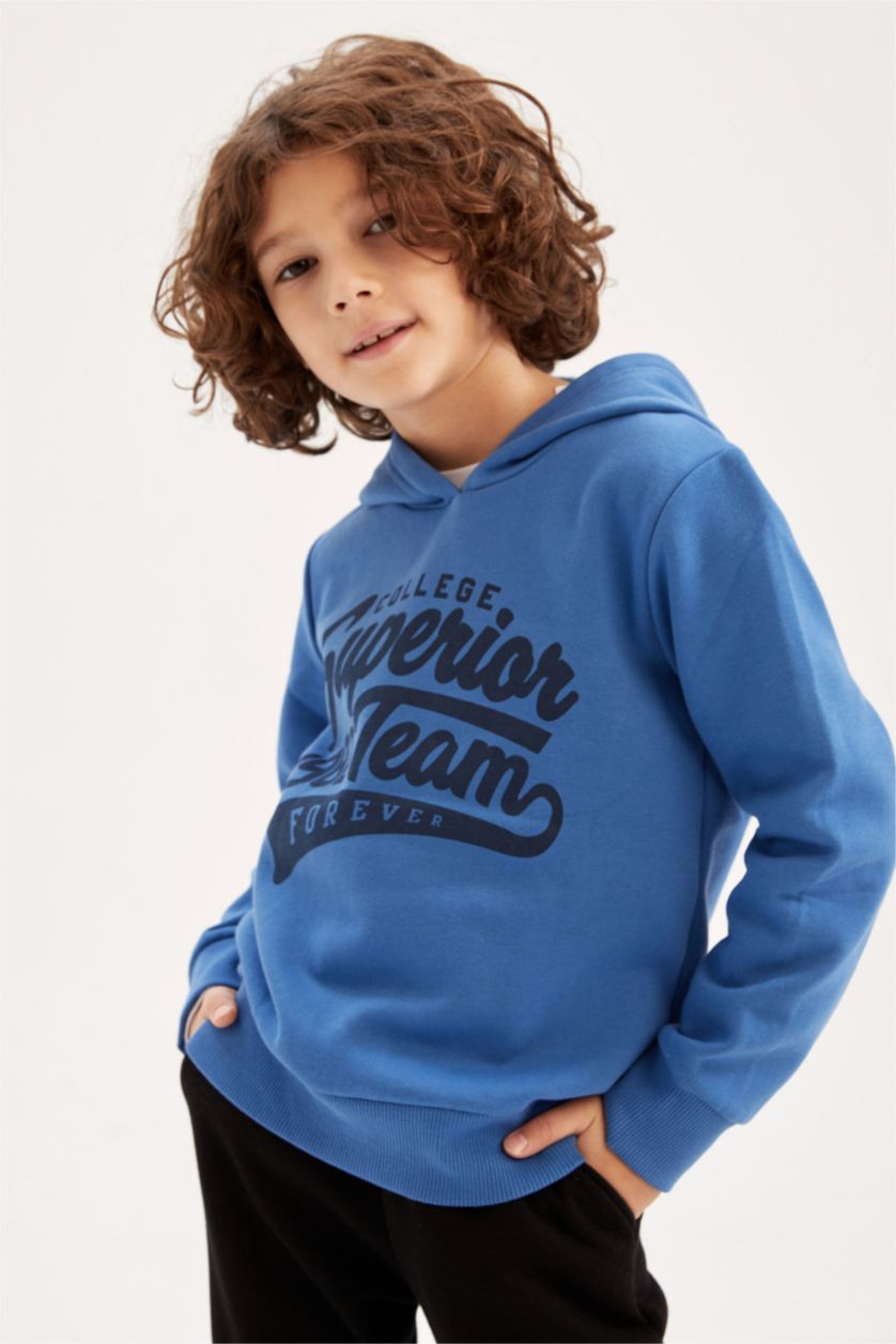 Erkek Çocuk - Genç Erkek Mavi Erkek Çocuk Kapüşonlu Sweatshirt