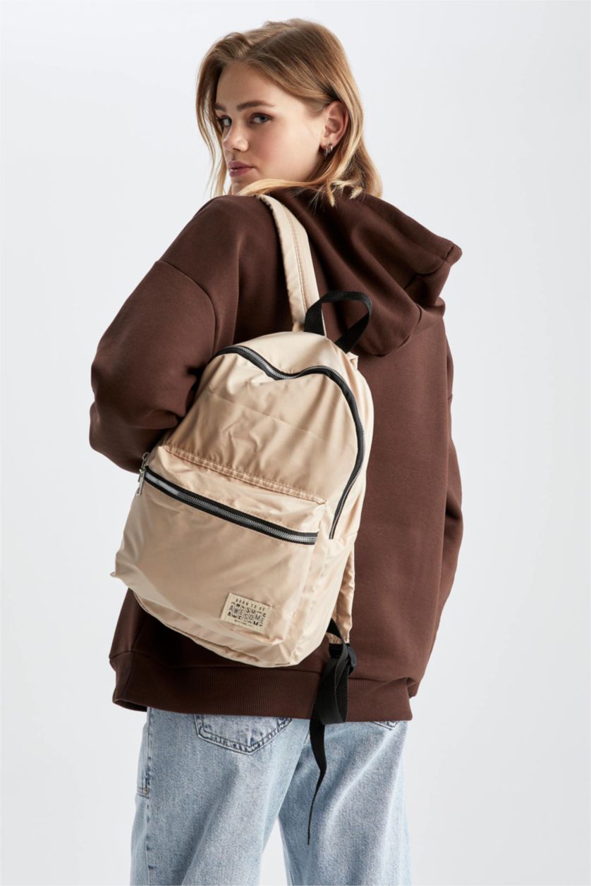 WOMAN Beige Women's Defacto Fit Letter Printed Large School Backpack