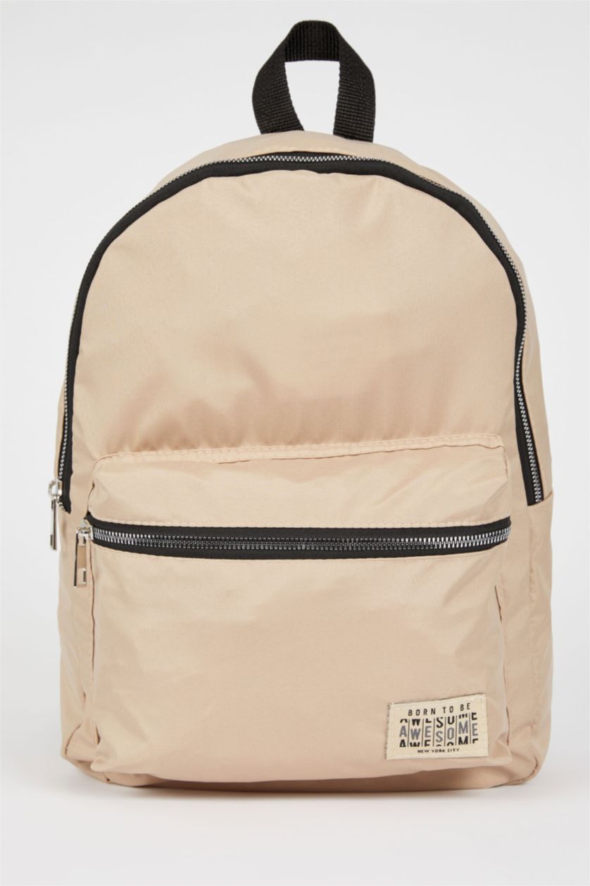 WOMAN Beige Women's Defacto Fit Letter Printed Large School Backpack