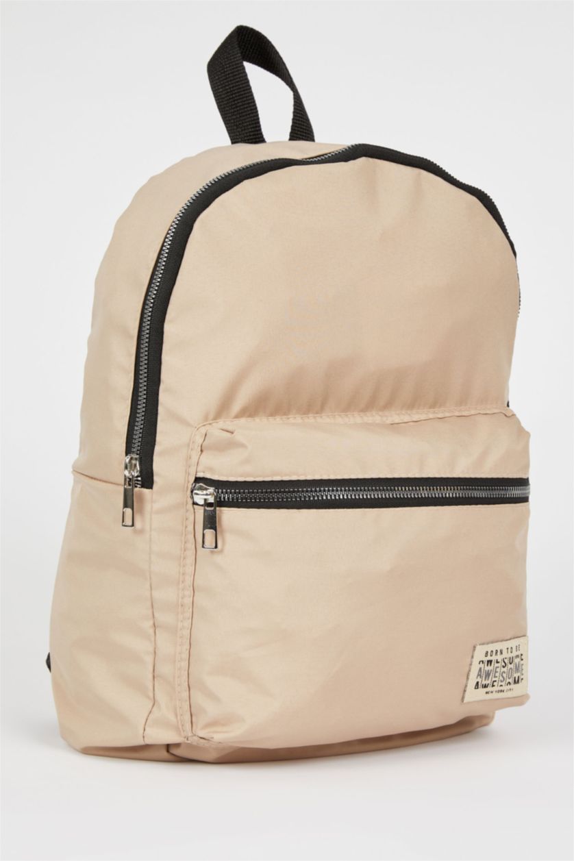 WOMAN Beige Women's Defacto Fit Letter Printed Large School Backpack