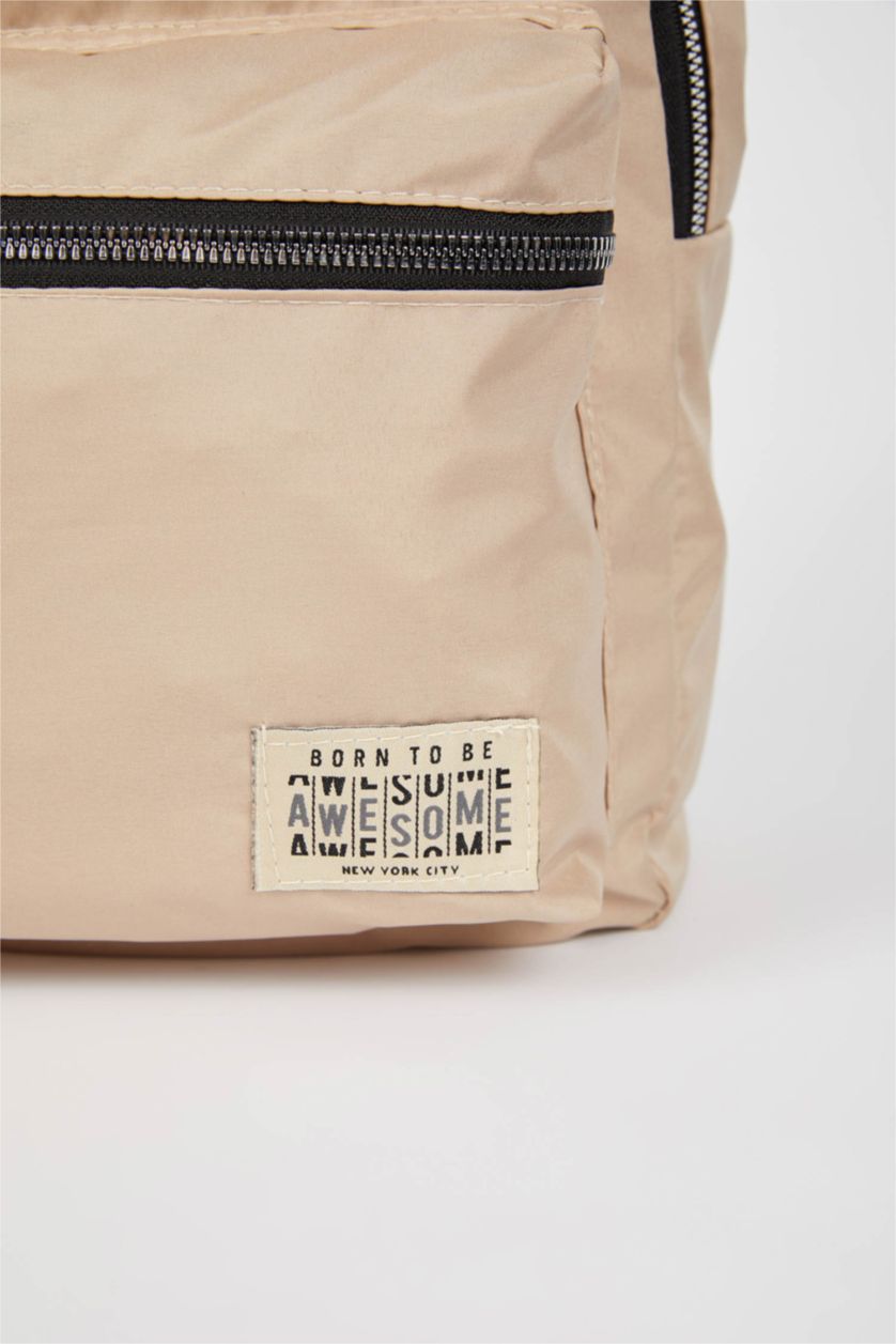 WOMAN Beige Women's Defacto Fit Letter Printed Large School Backpack