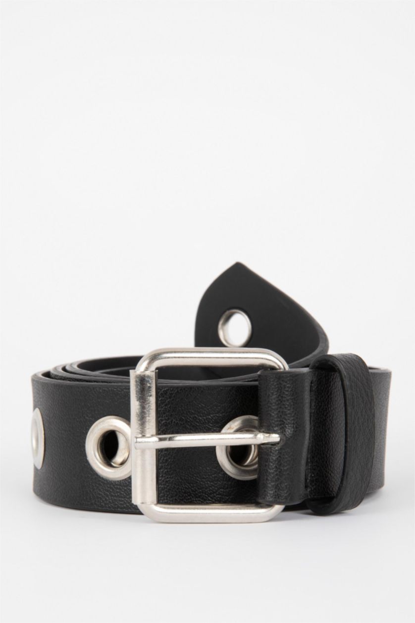 WOMAN Black Women's Metal Eyed Faux Belt