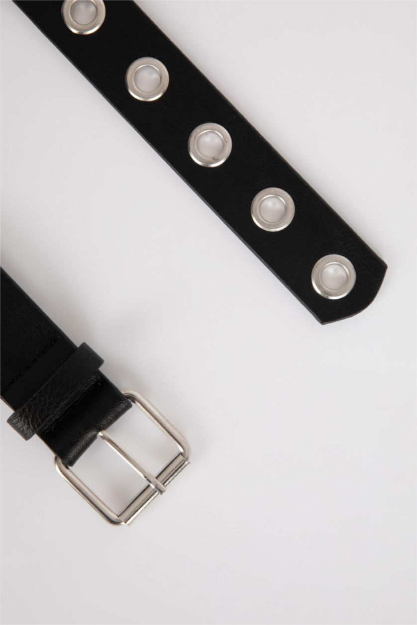 WOMAN Black Women's Metal Eyed Faux Belt